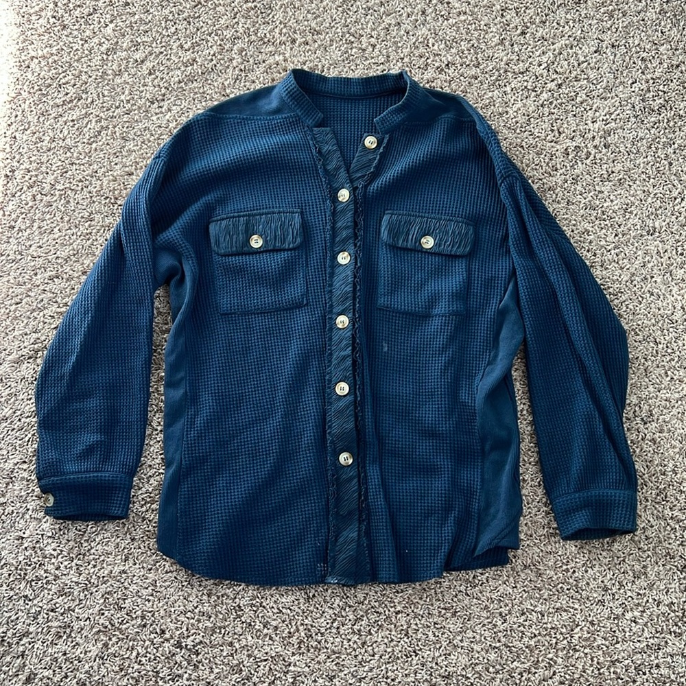 Frayed waffle knit Shacket top